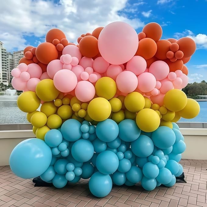 126PCS Muted Boho Rainbow Balloon Arch Garland Kit, Retro Dusty Pink Orange Mustard Yellow Sage Green Slate Blue Balloon for Groovy One Birthday Boho Baby Shower Back to School Daisy Party Decorations