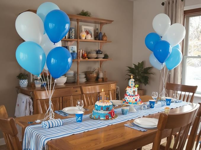 50 Pack 12 Inch White and Blue Latex Balloons (25 + 25), Baby Boy Shower Decorations, Graduation Party Supplies, Sports & Tailgate Balloon Arch Kit, Nautical Theme, Photo Backdrop