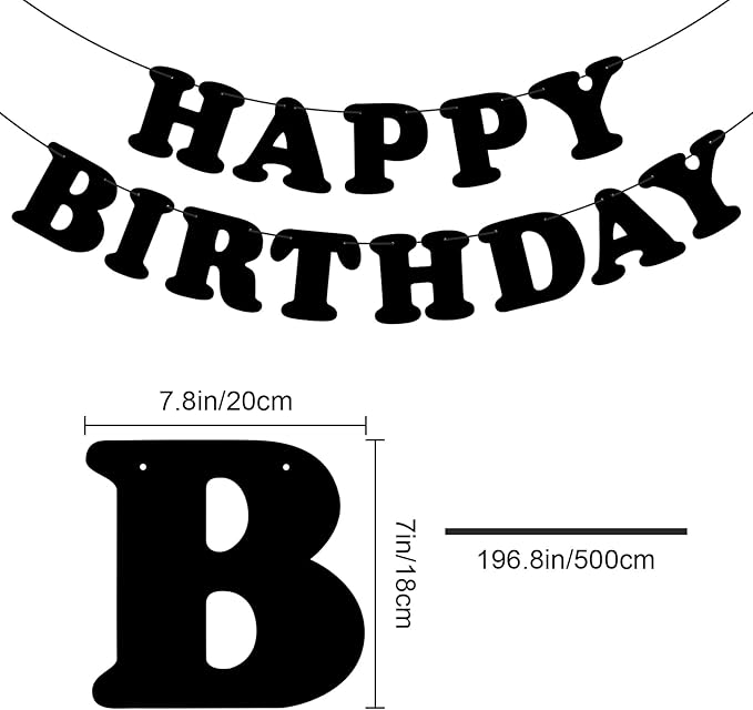 Black Happy Birthday Banner Birthday Party Decorations Birthday Sign Backdrop Party Supplies Happy Birthday Bunting Banner for Kids Adults