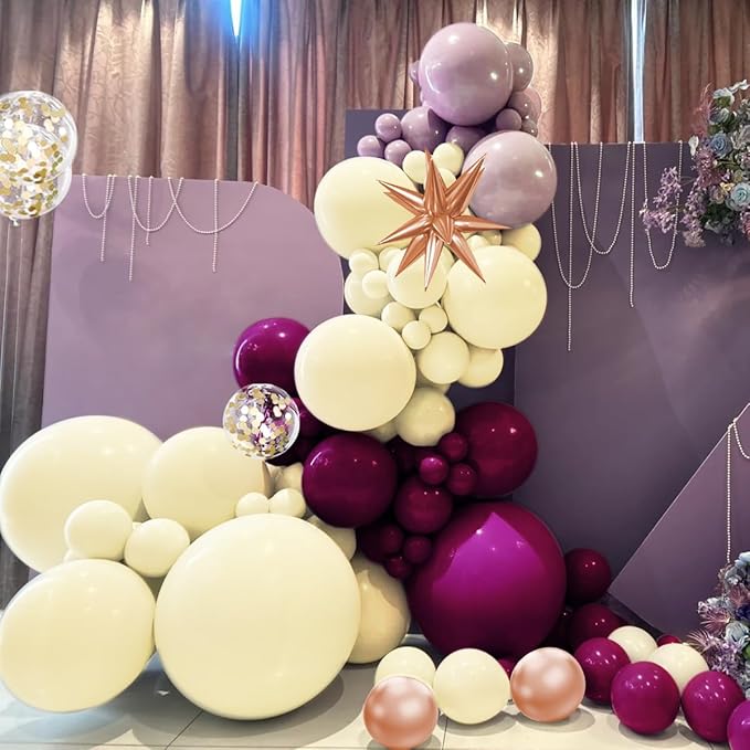 Dusky Purple Plum and Beige Balloon Arch Kit, 156Pcs Boho Dark Purple White Balloon Garland for Birthday Party Baby Shower Bridal Wedding