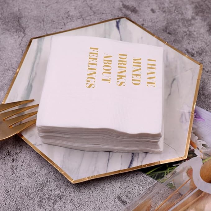 Funny Cocktail Napkins 100Pcs Funny Quotes Saying Disposable Paper Party Napkins 4.5 x 4.5 Two-ply (I Have Mixed Drinks About Feelings Napkins)