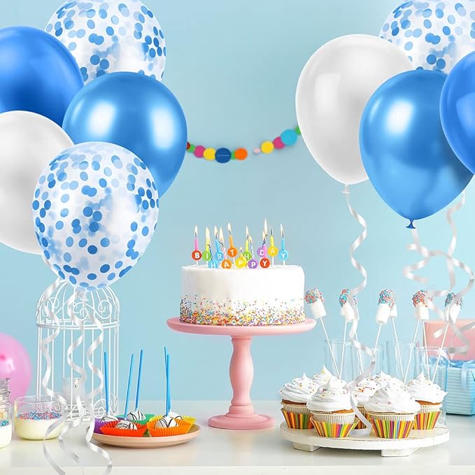 Ainiv 15pcs Blue Thicken Party Balloons with Ribbon & Confetti, Metallic Latex Balloons for Baby Showers, Weddings, Graduations & Birthdays