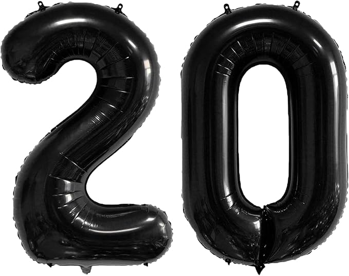 40 Inch Number Balloons 20 Black Big Giant Jumbo Number Foil Mylar Balloons for 20th Birthday Party Supplies Anniversary Events Decorations (black-20)