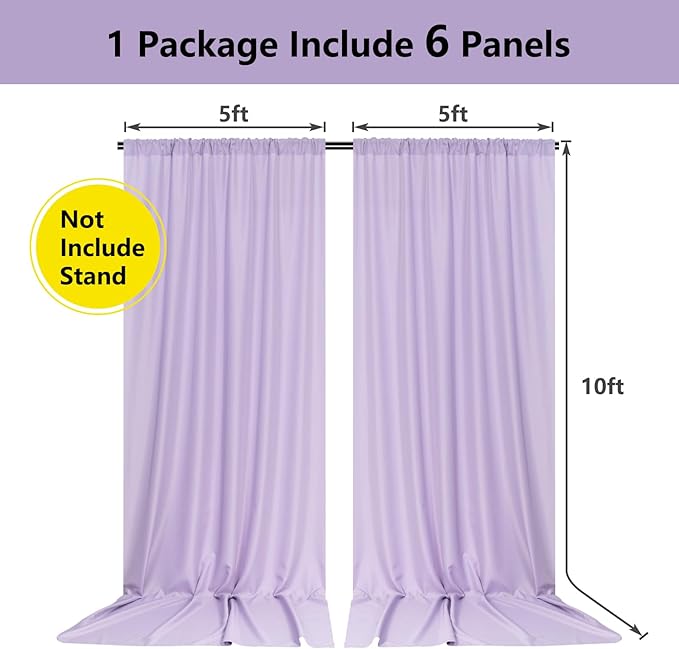MYSKY HOME 10ft x 7ft Party & Wedding Curtains - Light Purple Background Drapes with Rod Pocket for Baby Showers & Stage, 5ft x 7ft, 2 Panels