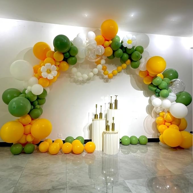 Sage Green Orange Balloon Arch Kit, 141Pcs Pea Green Orange Pastel Yellow Sand White and White Latex Balloons for Birthday Wedding Baby Shower Gender Reveal Anniversary