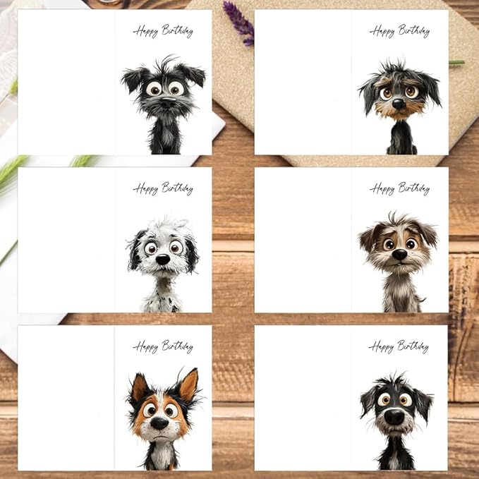 Birthday Cards Pack of 12,Birthday Cards Bulk for Women Men Kids Assorted Birthday Greeting Cards for Kids Assortment, 12 Card with Envelopes (Cartoon puppy)