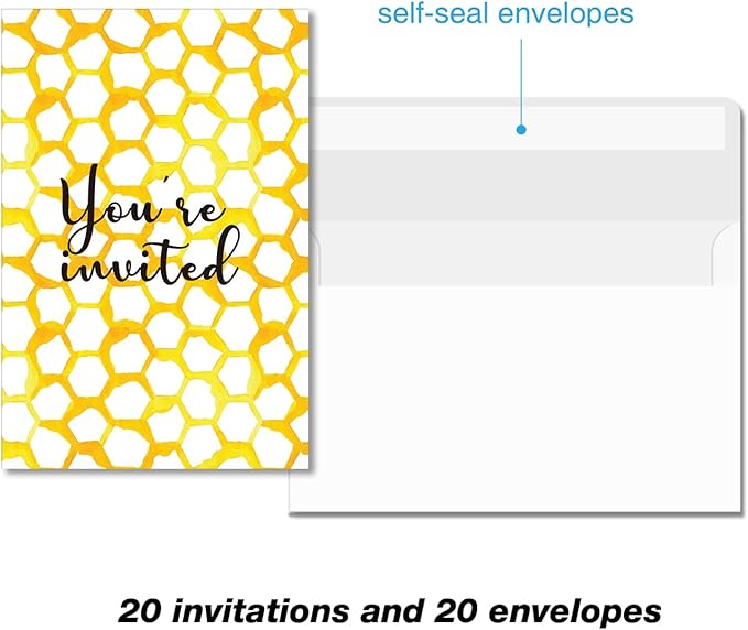 Soiceu Cute Bee-Day Bee 1st Birthday Invitations with Envelopes Set of 20 Watercolors Beehive Bee 1 Year Old First Birthday Party Invites
