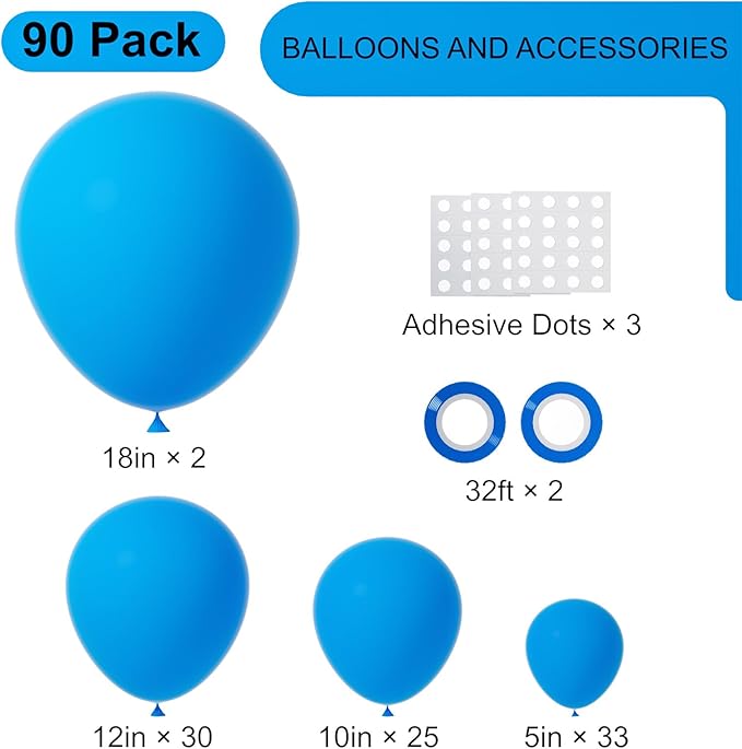 90pack Blue Balloons Different Size 18/12/10/5 Inch Pastel Green Balloon Garland Arch Kit for Baby Shower,Graduation, Wedding, Birthday, Gender Reveal, New Year Decorations