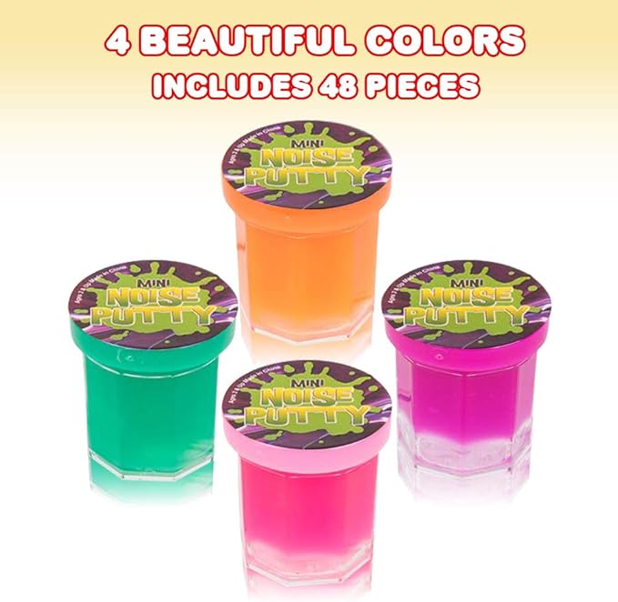 ArtCreativity Mini Noise Putty for Kids - Bulk Pack of 48 Slime - Assorted Vibrant Colors, Birthday Party Favors, Goodie Bag Stuffers, Piñata Filler, Funny Prank Toy, for Boys and Girls