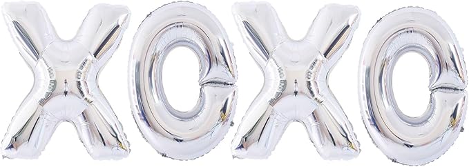 Soochat XOXO Balloons Valentine Letters Mylar Foil Balloons Engagement Valentines Day Wedding Marriage Bridal Shower Birthday Party Decor Photo Props Decorations (Silver)