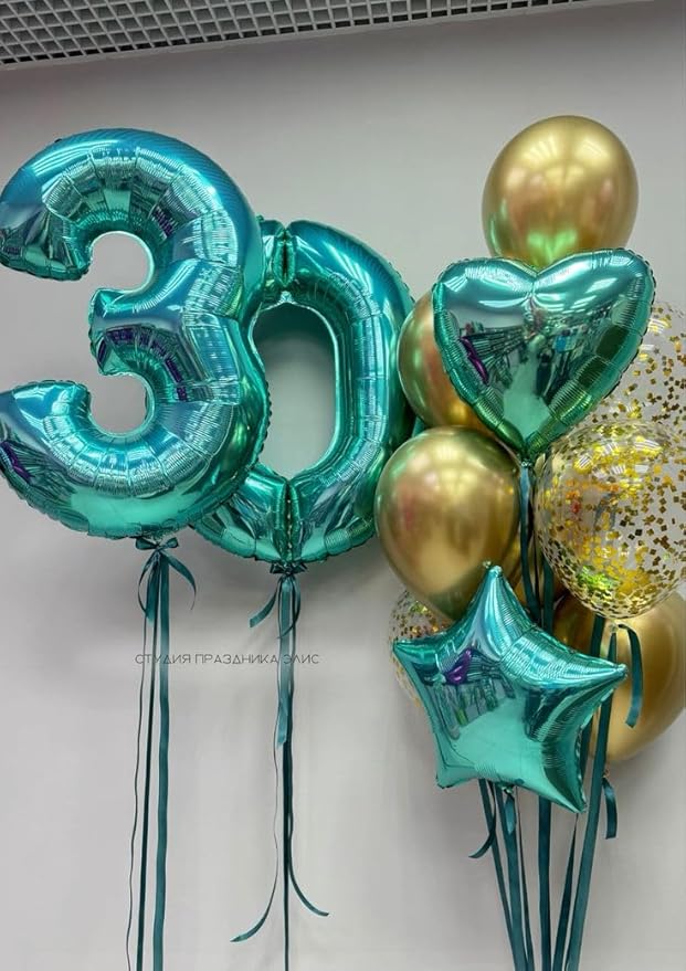 Number 3 Balloon, 40 Inch 3 Balloon for Birthday Party Decoration, Blue-Green Number 3 Ballon for 3, 13, 23, 30 Celebration, Boy and Girl Birthday, Wedding, Anniversary Decor