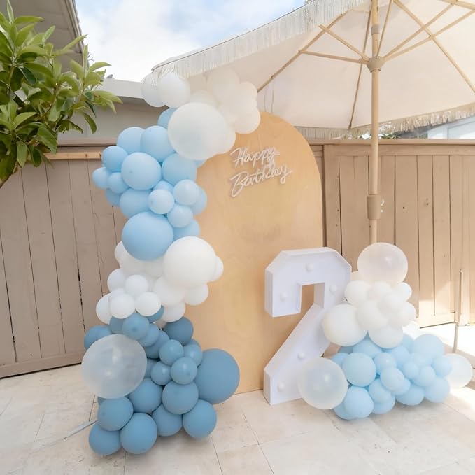 60Pcs Dusty Blue Balloons, 60Pcs 12 Inch Blue and White Balloons with Dusty Pastel Light blue White Clear balloons for Baby Shower Gender Reveal Bridal Shower Birthday Party Decorations
