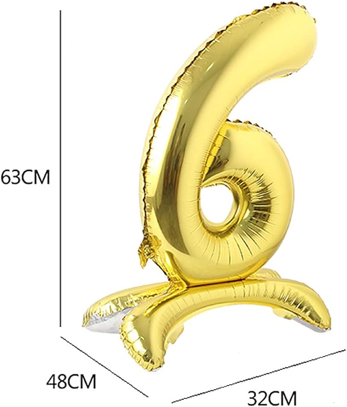 Self Standing 32 Inch Number Balloons Foil Ballon Gold Digit ball Wedding Birthday Party Decoration Baby Shower Supplies (32 inch Stand Gold 6)