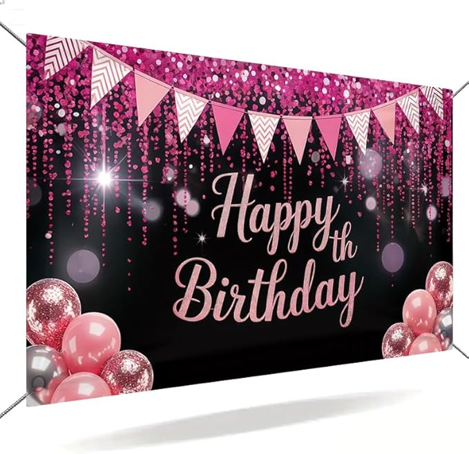 Happy Birthday Banner Pink Glitter Party Decoration Banner 71 x 43 Inch Birthday Celebration Backdrop Wall Hanging Decoration Indoor Party Display