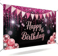 Happy Birthday Banner Pink Glitter Party Decoration Banner 71 x 43 Inch Birthday Celebration Backdrop Wall Hanging Decoration Indoor Party Display