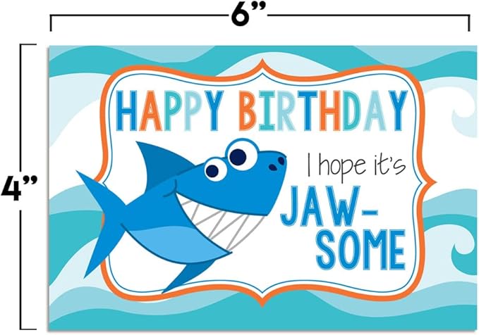 JAW-SOME Day Shark Themed Birthday Pun Themed Single (1) All Occasion Blank Birthday Card To Send To Friends & Family, 4"x 6" (when folded) Fill In Greeting Note Card by AmandaCreation