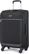 Amazon Basics 23" Medium Checked Softside Luggage Suitcase with Spinner Wheels, Expandable Space, Zippered Pockets, Telescopic Handle, Black