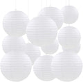 12 Pcs White Paper Lanterns Round Hanging Paper Lanterns for Wedding Birthday Party Baby Shower Engagement Anniversary Decorations
