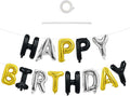 TONIFUL Happy Birthday Balloons Banner 16 Inch Mylar Foil Letters Birthday Sign Reusable for Girls Boys Kids & Adults Birthday Party Decorations Supplies（Black Silver Gold）