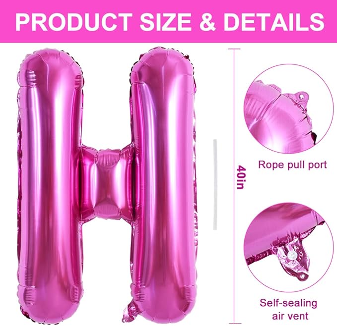 TONIFUL 40 Inch Large Rose Red Letter H Balloons - Giant Hot Pink Alphabet Letter Balloons for Birthday Party Anniversary Supplies Decorations