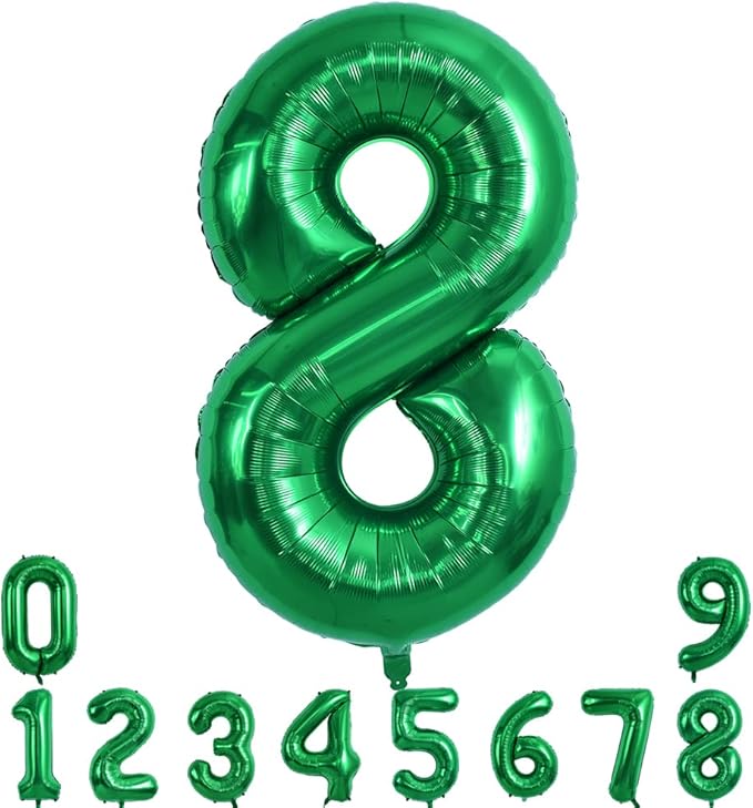 TONIFUL 40 Inch Dark Green Number 8 Balloon Foil Mylar, Self Standing Birthday Party Decorations, for Wedding, Bridal Shower, Engagement, Anniversary