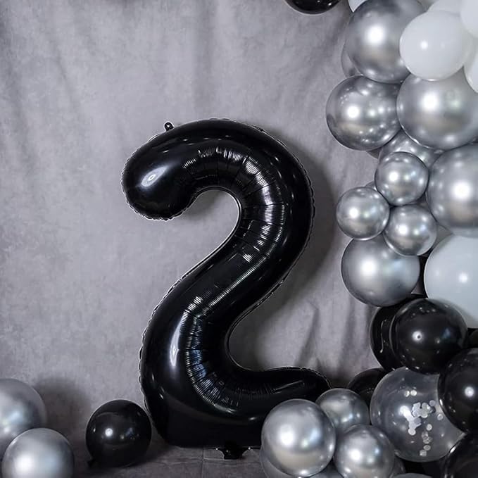 40 Inch Black Number Balloon 2, Large Number Foil Balloons Mylar for Girl Boy Birthday Party Celebration Decorations Supplies, Digital Balloons for Wedding Anniversary Events Decorations
