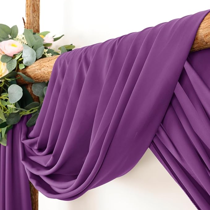 Wedding Arch Draping Fabric 30'' x 18FT Sheer Chiffon Arch Drape Backdrop 2 Panel Purple Drapes for Easter Bridal Shower Baby Shower Church Decor Birthday Party Outdoor Decor