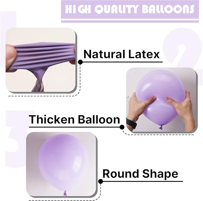 PartyWoo Lavender Balloons 152pcs Different Sizes Pack of 18 12 10 5 Inch Light Pastel Purple Lilac Balloon Arch Kit for Baby Shower Bachelorette Fairy Birthday Princess Party Decorations Purple-Q10
