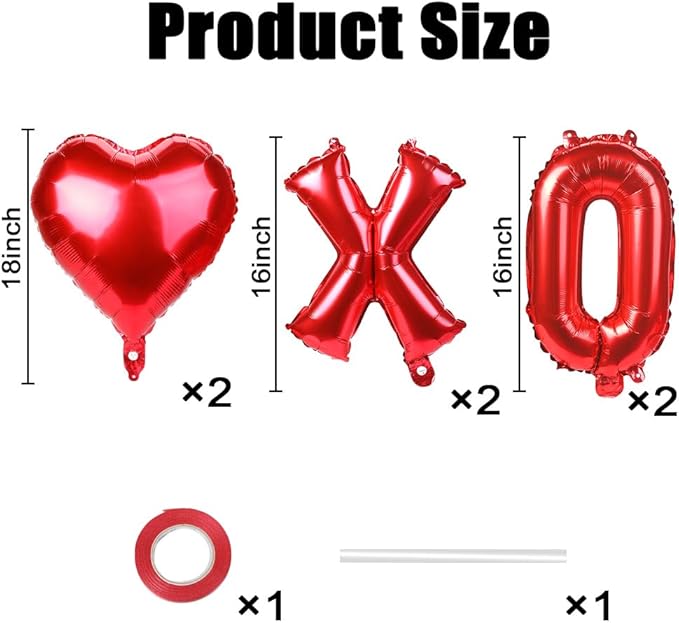 16 Inch Red XOXO Letter Balloons Red Heart Foil Balloons Valentines Day Party Decorations Favors Supplies Valentine Galentines Wedding Ceremonies Bridal Shower Balloon Banner Wall Decor Photo Props