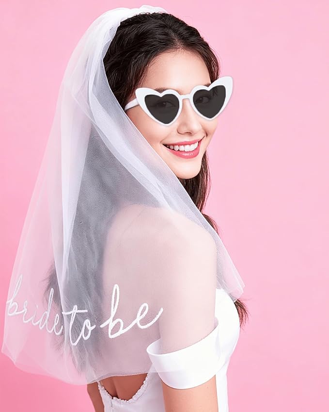 Bride to Be Embroidered Veil with Heart Sunglasses - Bachelorette Party Favors, Bridal Shower Decorations