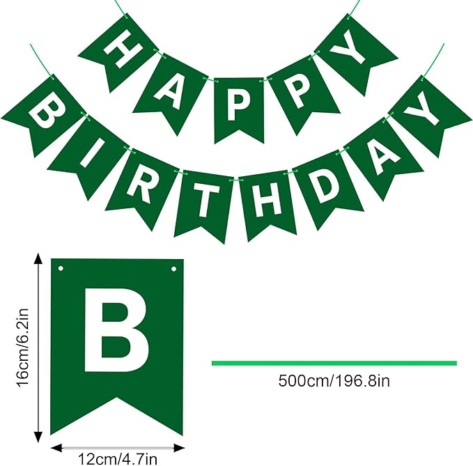 Dark Green Happy Birthday Banner Sign Birthday Bunting Banner Garland for Kids Girl Woman Tea Party Decorations Bunting Flag Party Supplies