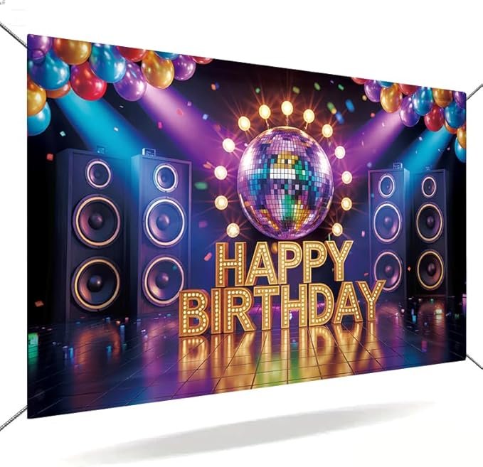 71x43 inch Birthday Party Porch Banner Large hanging decoration for indoor and outdoor use, made of reusable high-strength fabric with shiny letters and balloon design, suitable for terrace, deck, and backyard celebrations, easy to hang and store.