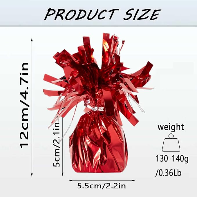 Aluminum Foil Balloon Weights for Parties (12 pcs) - 0.31lb (140g) Each - Premium Balloon Anchors for Birthday, Wedding, Dinner, Indoor & Outdoor Decorations(Red 12pcs)