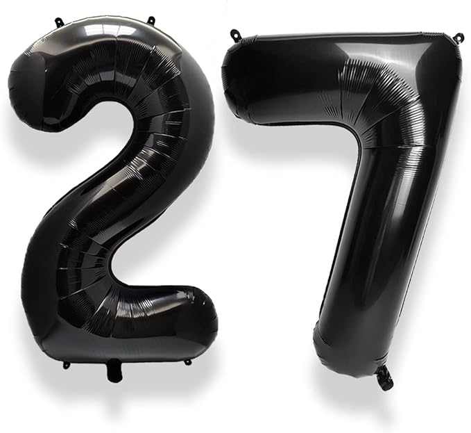 AULE 40 Inch Large 27 Number Balloons Black, Big Foil Number Balloons, Giant Helium Happy 27th Birthday Party Decorations for Man and Women, Huge Mylar Anniversary Party Supplies