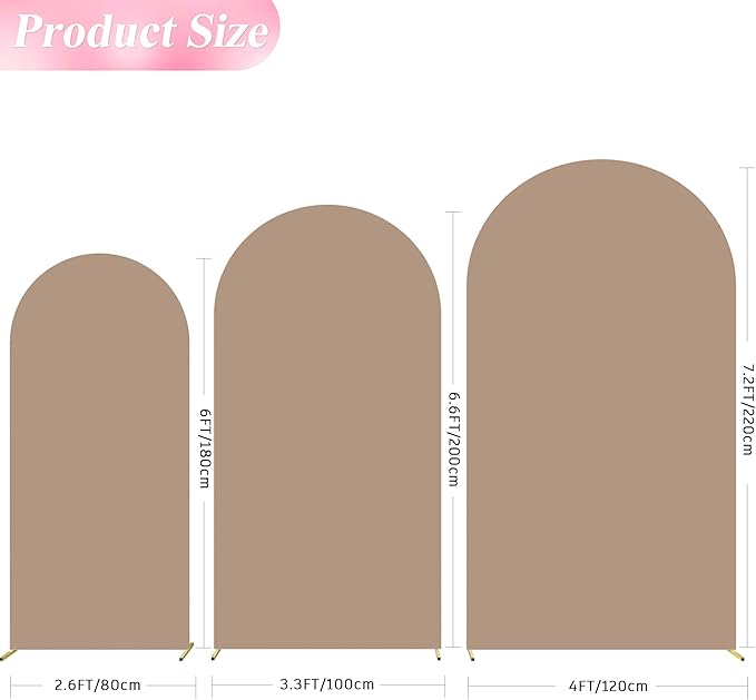 Wokceer Wedding Arch Backdrop Cover 7.2FT, 6.6FT, 6FT Set of 3 Spandex Fitted Nude Brown Arch Covers for Round Top Chiara Backdrop Stands Cover for Birthday Party Ceremony Decor