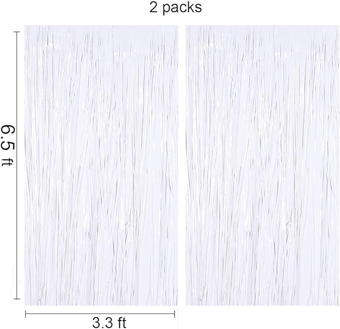 LILF White Fringe Backdrop Curtain - 6.5x6.5ft, Pack of 2 | Curtain Backdrop Tinsel Streamers for Birthday, Bridal, Baby Shower, Graduation, Euphoria, Photobooth Props