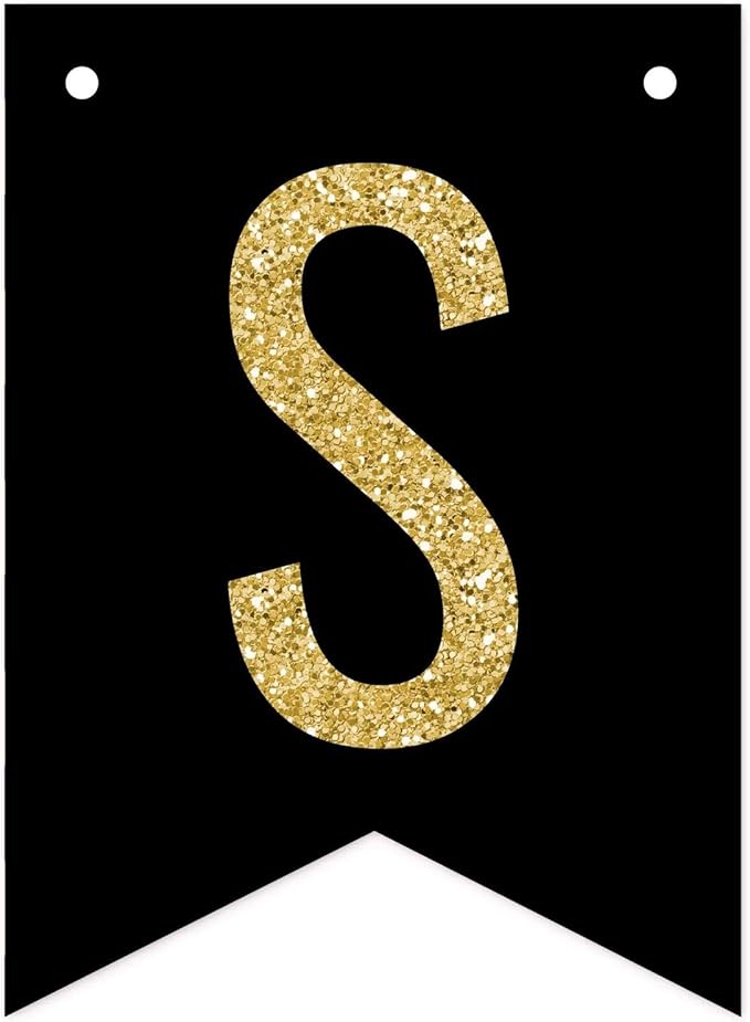 Andaz Press Faux Gold Glitter on Black Party Banner Decorations, Sweets and Treats, Approx 5-Feet, 1-Set, Birthday Wedding Baby Shower Colored Hanging Pennant Decor