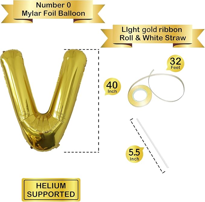 Letter Balloons Gold Party Balloon - 40 Inch Large Gold Letter V Balloon, Letter Balloon Birthday Decorations, Balloon for Women Men Anniversary Party Decorations Supplies