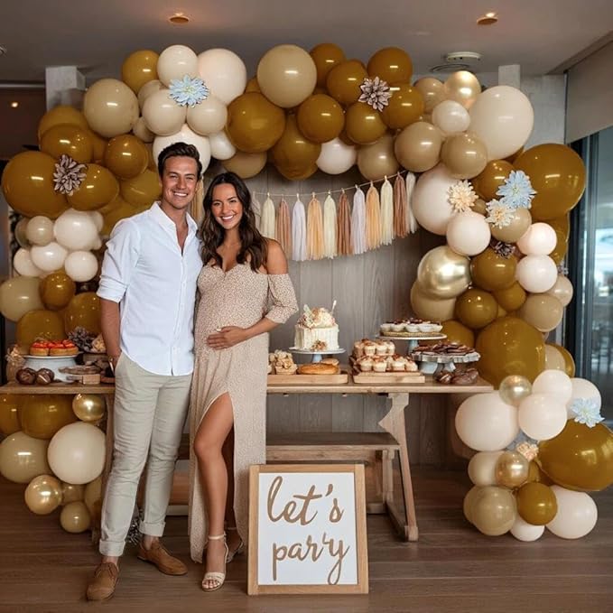 Neutral Balloon Arch Garland Kit - Double Stuffed Nude Beige Brown Cream Gold Balloons with Artificial Flowers Tissue Tassels for Birthday Bear Baby Shower Bridal Party Decoration