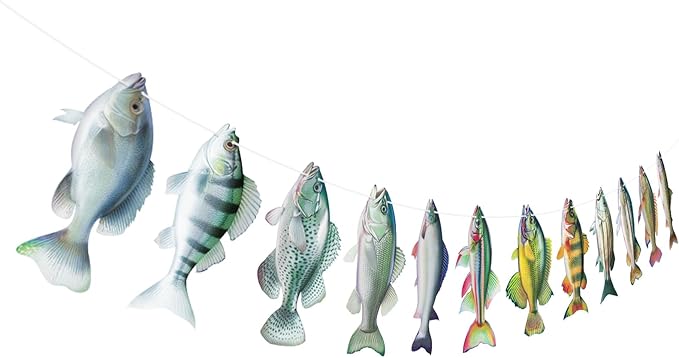 Hooqict Gone Fishing Hanging Banner Garland Fish Birthday Party Banner for Happy Birthday Decorations Fishing Theme Party Supplies Under The Sea Baby Shower Fathers Day Decorations