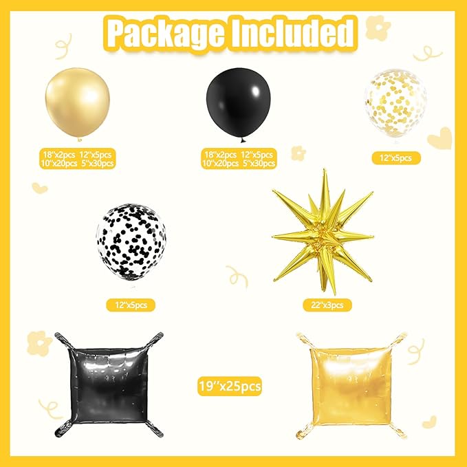 Black and Gold Checkered Square Foil Balloons Backdrop Wall, Double Sided Tunnel with Gold Black Balloon Arch Garland Kit for Birthday Graduation New Year Graduation Party Decoration