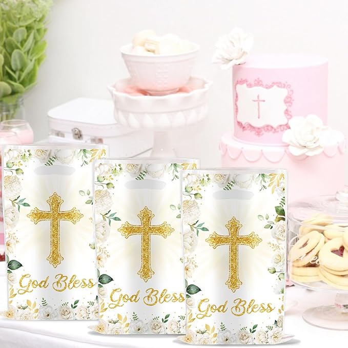 YYaaloa 30pcs Goodie Bags Party Favor Bags Cross Plastic Candy Gift Bags Bulk for Birthday Baby shower Return Gift (Cross 30pcs)