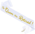 "Officially Retired" Elegance Sash with Pear Pin for Women Men, Perfect for Retirement Party Events (The Queen Has Retired-Gold)