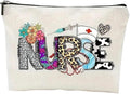 GRITOSE Nurse Makeup Bags Leopard Print Flowers deisgns Nurse Cosmetic Bag Work Toiletry Bag Accessories for Nurse Gifts Nursing Student Small Nurse Bag with Zipper