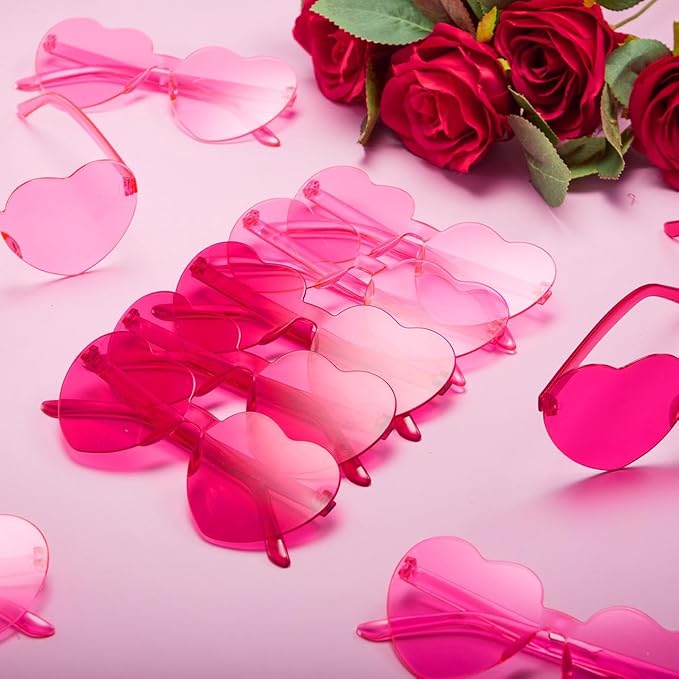 JOYIN 12 Packs Valentine's Day Plum Pink and Rose Red Heart Shaped Sunglasses, Classroom Exchange Gift for Kids, Classroom Holiday Prizes, Sunglasses for Women and Girl