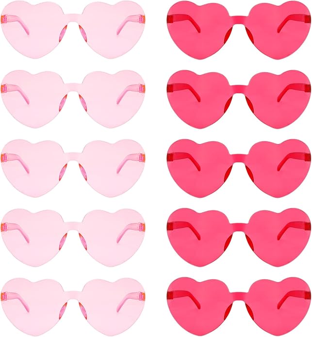 10 Pairs Heart Sunglasses Heart Shaped Sunglasses Bulk Rimless Clear Heart Glasses for Women Girl Party Favor