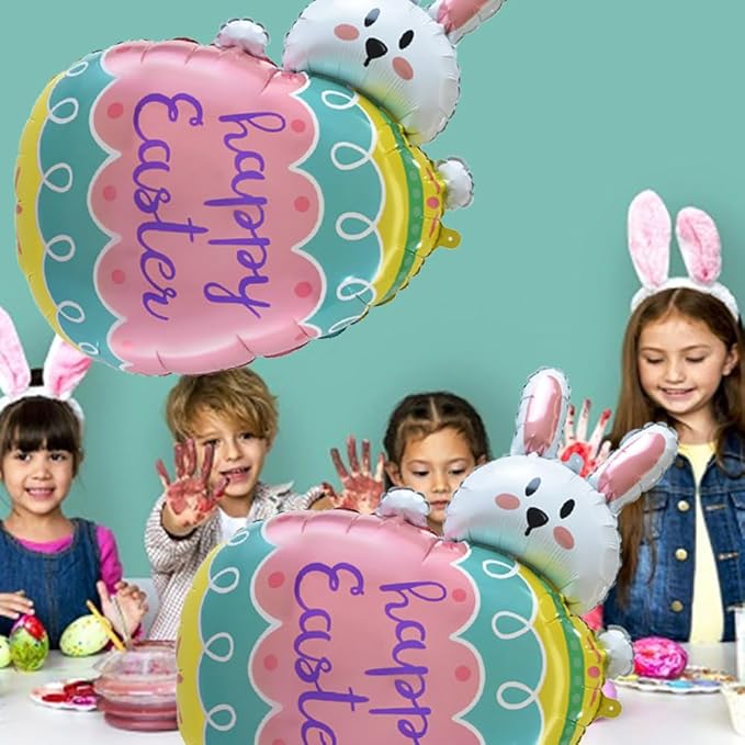 Bunny Eggs Balloons Easter Balloons Rabbit Egg Balloon for Easter Party Decorations Themed Party Bunny Birthday Party Decorations Decor Supplies Party Balloon Set 3pcs