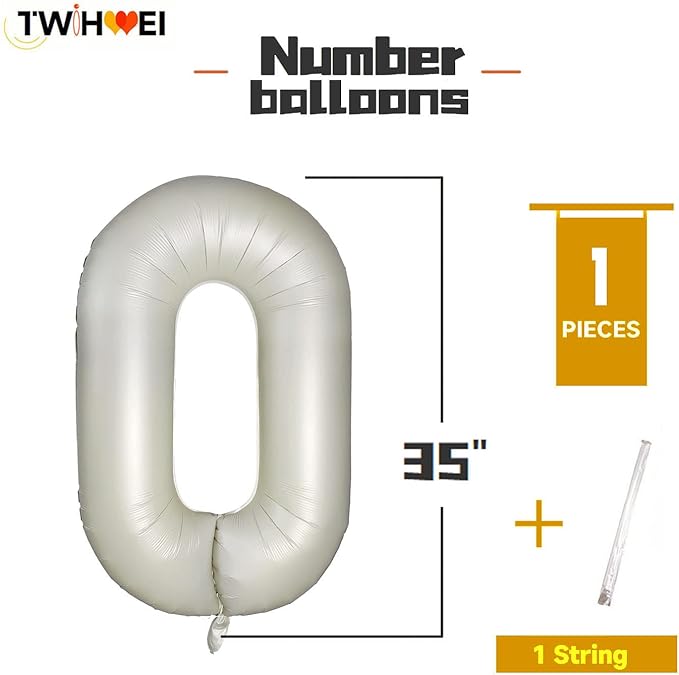 Number 0 Balloons White Sand Zero Balloon for 10 Birthday 40 Inches Cream White Large Numbers 20 Birthday Party Nude Ballons Beige 0 Digital Neutral Balloon Pearl White 0