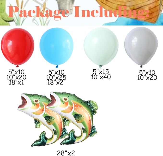 Fishing Birthday Party Decorations 155PCS Gone Fishing Balloon Arch Garland Kit with Inflatable Rainbow Trout Fish Balloon for Ofishally One Fish Themed Baby Shower Birthday Party Decoration