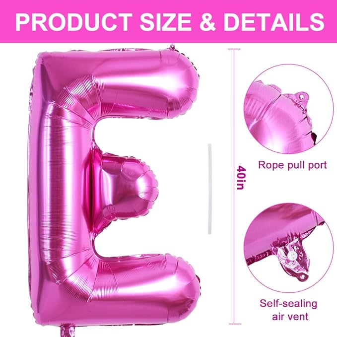 TONIFUL 40 Inch Large Rose Red Letter E Balloons - Giant Hot Pink Alphabet Letter Balloons for Birthday Party Anniversary Supplies Decorations